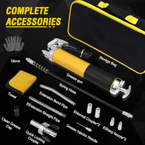 Grease Gun Kit, 7000 PSI Heavy Duty Pistol Grip Grease Gun with - Product Imagery