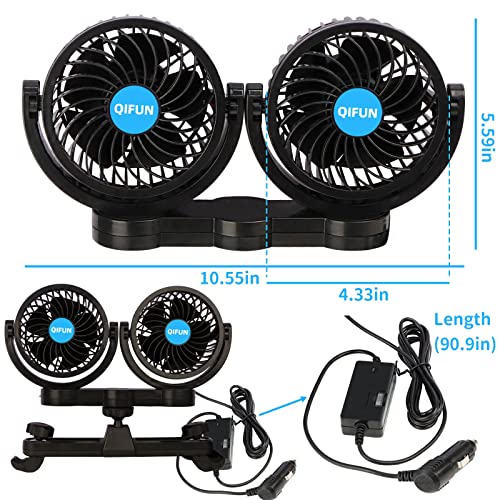 QIFUN 12V Car Fan, Portable Car Fan Cool Gadgets for Rear Seat - Product Imagery