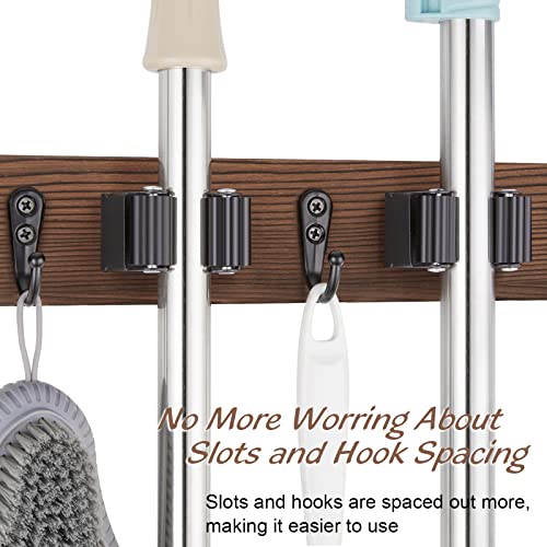 OUTNILI Mop Broom Holder Wall Mount with 3 Slots & 4 Hooks - - Product Imagery