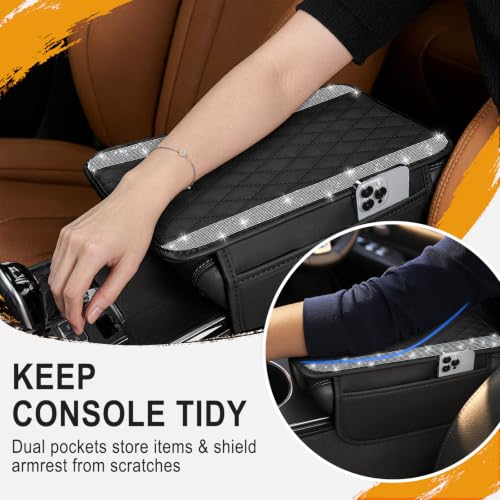 Bling Car Center Console Cover, Crystal Rhinestone Car Arm Rest - Product Imagery