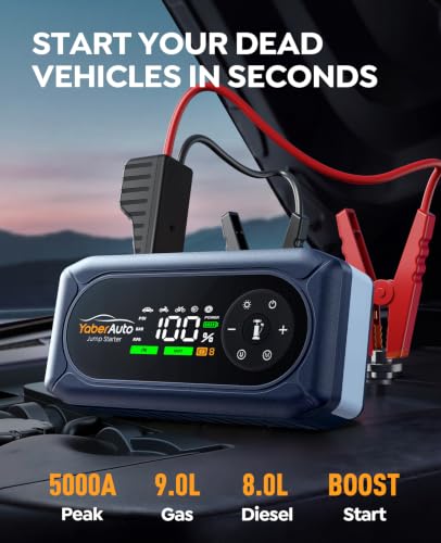 YaberAuto 5000A Car Jump Starter with Air Compressor, 150PSI - Product Imagery