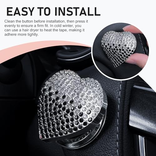 Bling Push Start Button Cover, Heart Start Stop Button Cover - Product Imagery