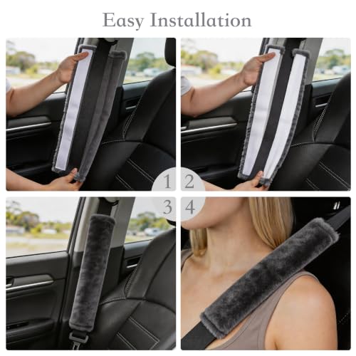 Amooca 2-Pack Soft Furry Universal Seatbelt Cover Car Shoulder - Product Imagery