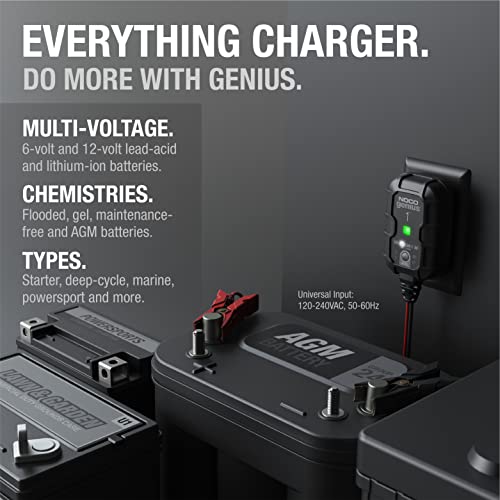 NOCO GENIUS1 1A 6/12V Smart Battery Charger, Trickle Charger & - Product Imagery