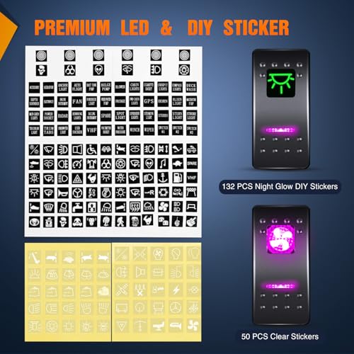 Nilight 4 Gang Rocker Switch Panel w/Purple LED Light 5Pin On - Product Imagery