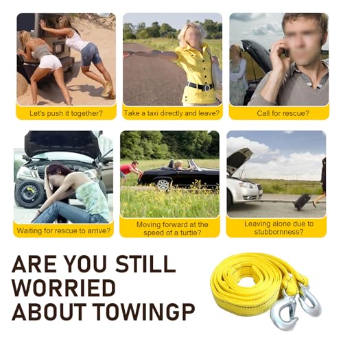 Car Tow Straps Heavy Duty with 2 Hooks, 5 Ton 13Ft Polyester Tow - Product Imagery