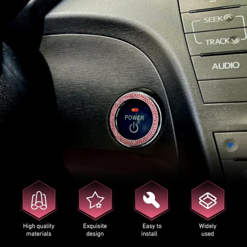 2PCS Car Push Start Button Cover Ring, Diamond Rhinestone Push - Product Imagery