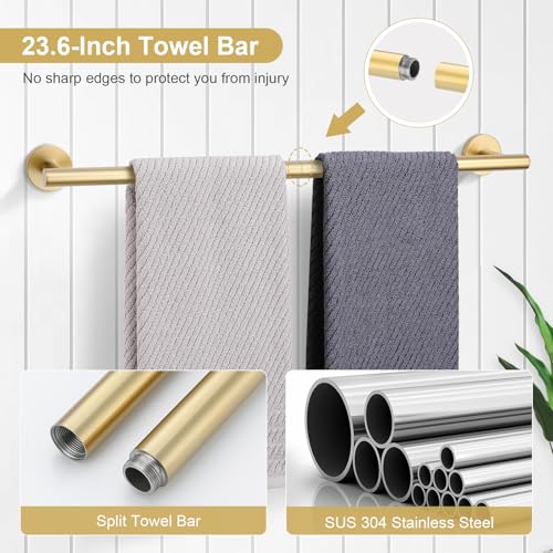 TQKAG 5 Piece Bathroom Accessories Set Brushed Gold Bathroom - Product Imagery