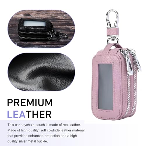 Car Key Fob Case, Double Leather Organizer, Clear Window Key - Product Imagery