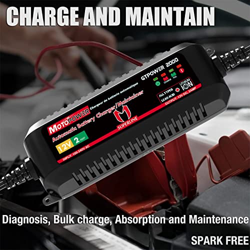 MOTOPOWER MP00207A 12V 2Amp Automatic Battery Charger Maintainer - Product Imagery