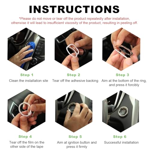 Augeny Bling Car Engine Start Button Cover, Rhinestone Key - Product Imagery