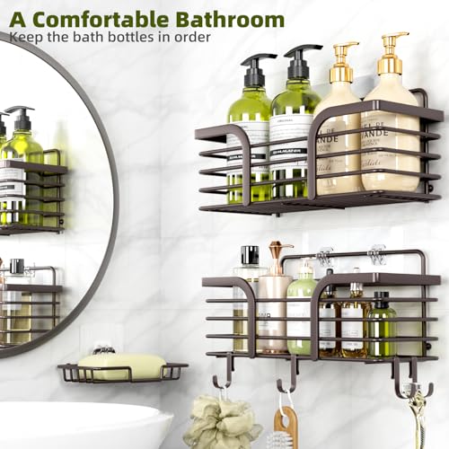 Yougai Shower Organizer with Soap Holder and Hooks, (Brown) - Product Imagery