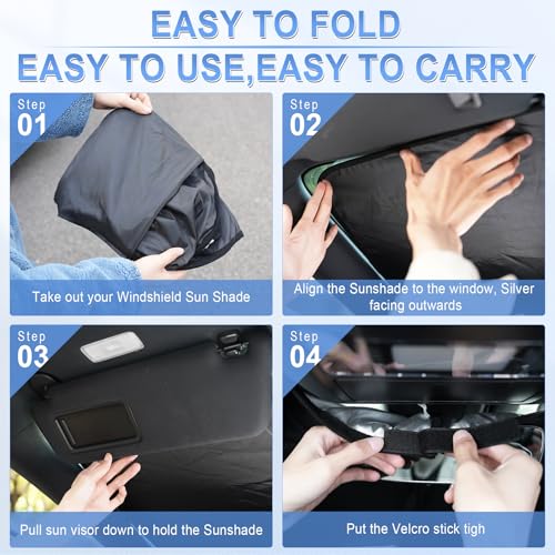 SINGARO 300T Universal Car Windshield Sun Shade, Foldable - Product Imagery