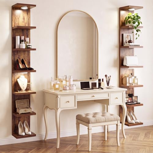 Fixwal 7 Tier Wall Shelf with LED Lights for Room Decor (Rustic - Product Imagery