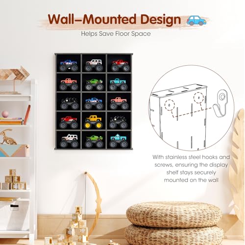 Krafetto 15-Slot Monster Truck Display Shelf, Wall Mount, Black - Product Imagery