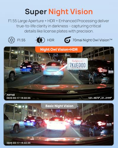 70mai Dash Cam Front and Rear - 2.5K+1080P Dual Dash Camera with - Product Imagery