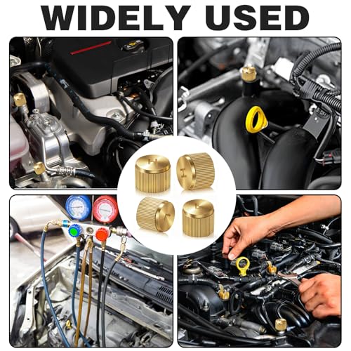 4Pcs AC Valve Caps Stem Car, Brass High & Low Pressure Service - Product Imagery