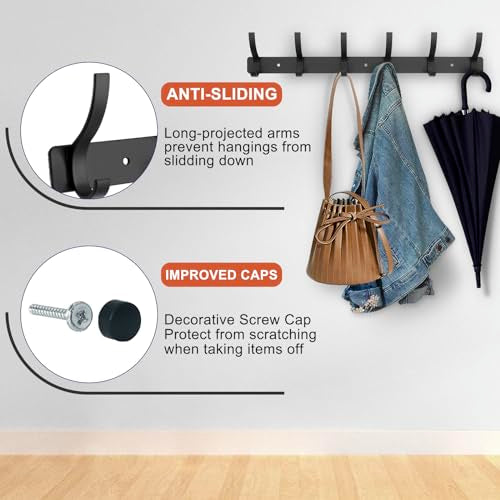Coat Rack Wall Mounted,6 Coat Hooks for Hanging Coats,Metal - Product Imagery