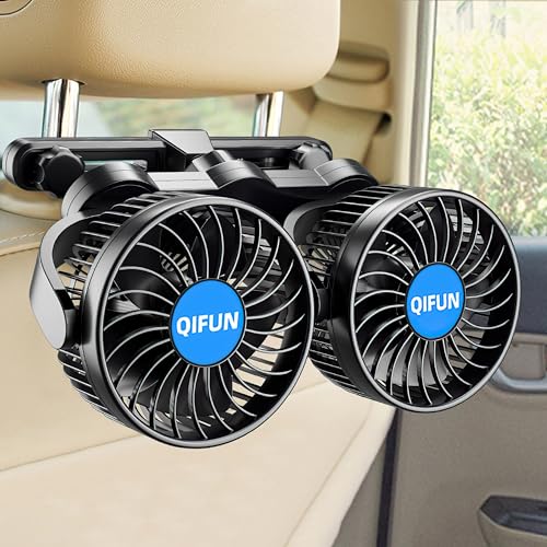 QIFUN 12V Car Fan, Portable Car Fan Cool Gadgets for Rear Seat - Product Imagery