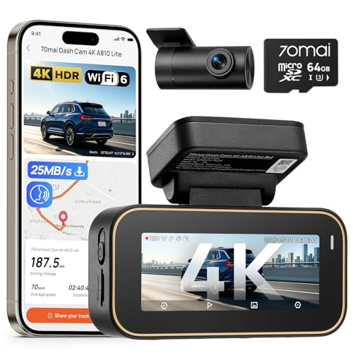 70mai A810 Lite 4K Dash Cam Front and Rear, 5GHz Wi-Fi 6 - Product Imagery