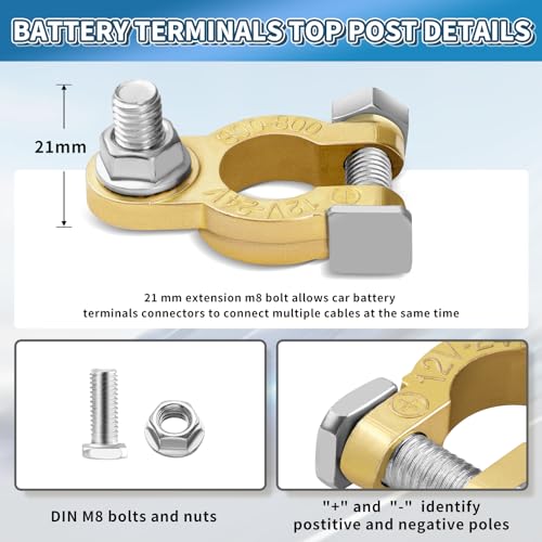 Battery Terminal Connectors 2 Pair, Battery Terminals M8 x 21mm - Product Imagery