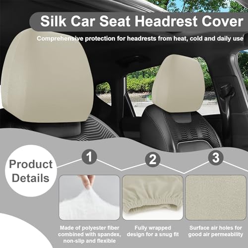 BFXM 2Pcs Car Seat Headrest Cover, Beige Flexible Car Headrest - Product Imagery