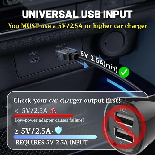 EWAY USB C Dash Cam Power Cord (13FT/4M), 90 Degree USB-A 2.0 to - Product Imagery