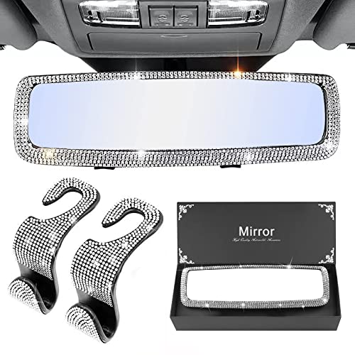 Silver Rearview Mirror Bling Cover,Rhinestone Rear View Mirror - Product Imagery