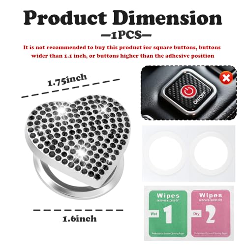 Bling Push Start Button Cover with Rhinestone,Heart Push to - Product Imagery