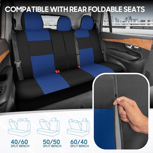 BDK PolyPro Car Seat Covers Full Set in Blue on Black, Front and - Product Imagery