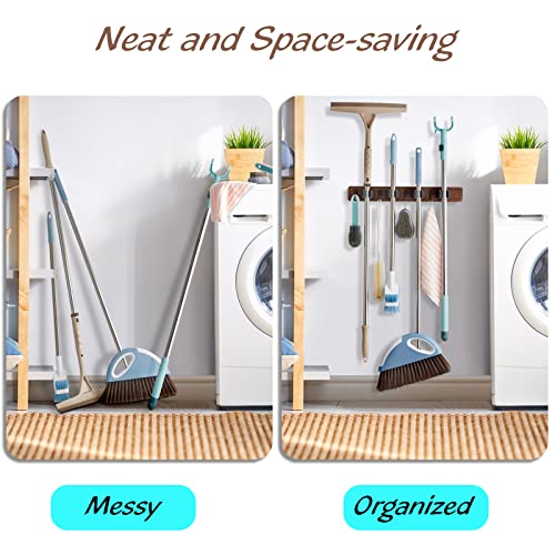 OUTNILI Mop and Broom Holder Wall Mount - Wood Broom Mop Hanger - Product Imagery