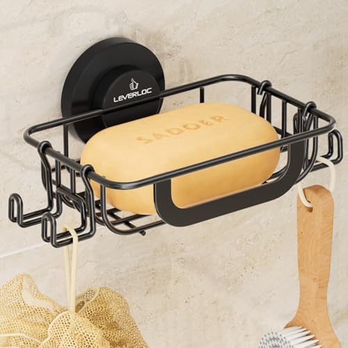 LEVERLOC Bar Soap Holder with Hooks, Suction Cup Soap Dish - Product Imagery