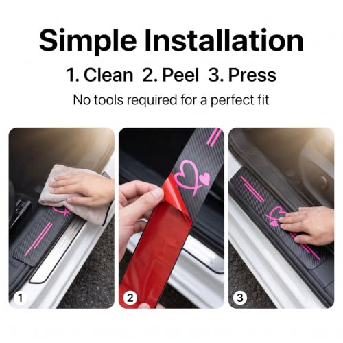 5 PCS Car Door Sill Guard Stickers, Carbon Fiber Heart Pattern - Product Imagery