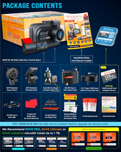 ROVE R2-4K Dual Dash Cam Front and Rear, STARVIS 2 Sensor, Free - Product Imagery