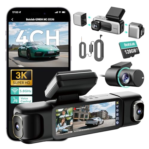 BOTSLAB 4 Channel 360° Dash Cam with Hardwire Kit, 128GB - Product Imagery