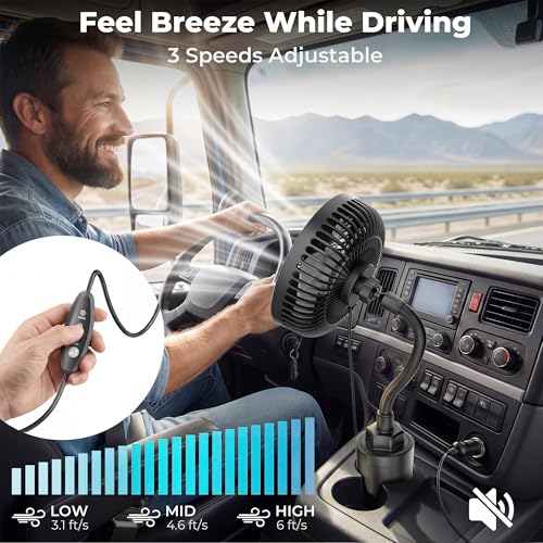 12V Car fan, Portable Vehicle Cooling Fan for Front Seat, 360° - Product Imagery