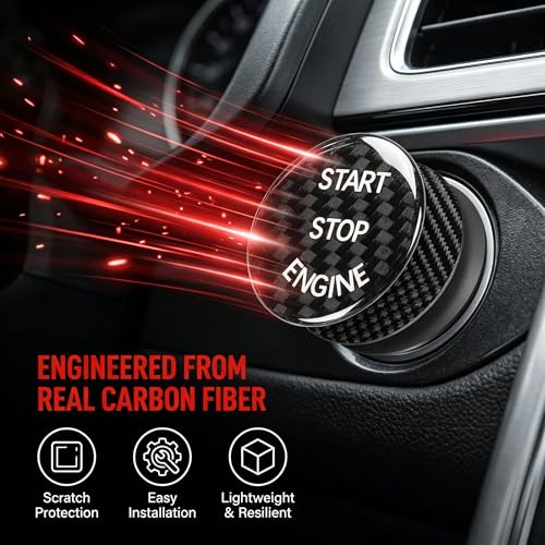 Car Push Start Button Cover, Carbon Fiber Engine Ignition Power - Product Imagery