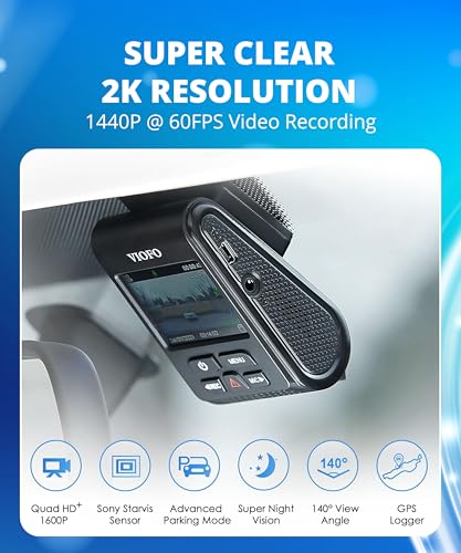 VIOFO A119 V3 Dash Cam, 2K Front Recording, GPS, True HDR Car - Product Imagery