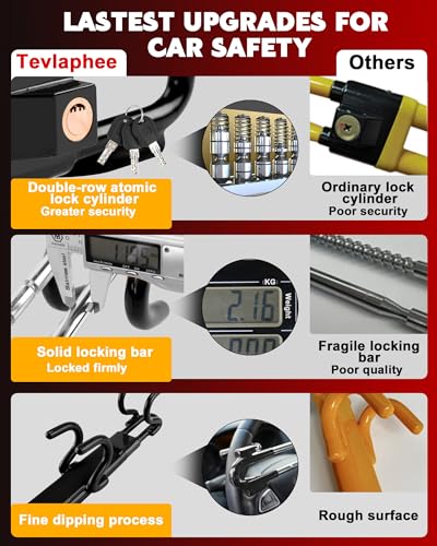 Tevlaphee Steering Wheel Lock Anti-Theft Car Device Heavy Duty - Product Imagery