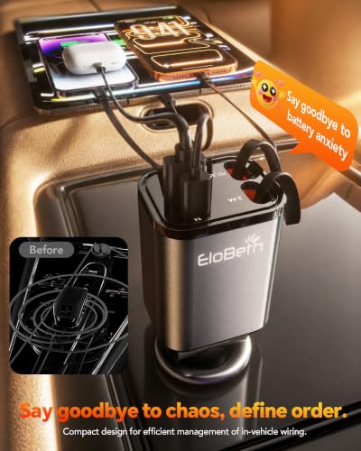 Retractable Car Charger,75W Car Phone Charger USB C Fast Charge - Product Imagery