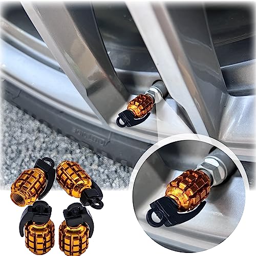 4 PCS Grenade Style Tire Valve Stem Caps, Stainless Steel Tire - Product Imagery