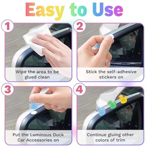 16 PCS Cute Duck Rearview Mirror Accessories, Luminous Ducks for - Product Imagery