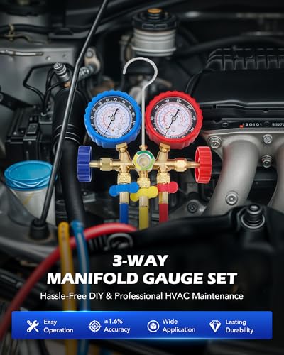 OMT AC Gauge Set for R134a, R12, R22, and R502, 5 ft Hoses - Product Imagery