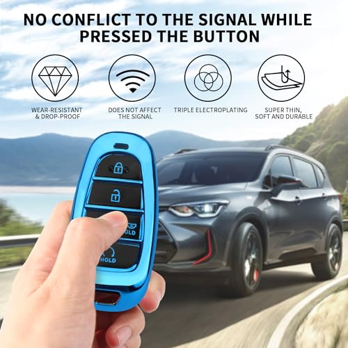 MILD EAST For Hyundai Key fob Cover 5 Button with Keychain(Blue) - Product Imagery