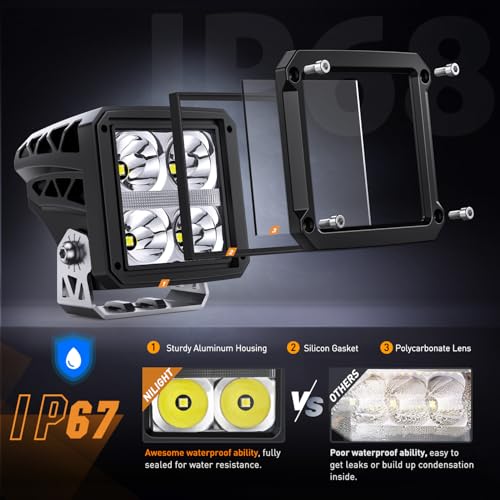 Nilight 3.2" Square LED Pod Light with Amber DRL 20W 2510LM - Product Imagery