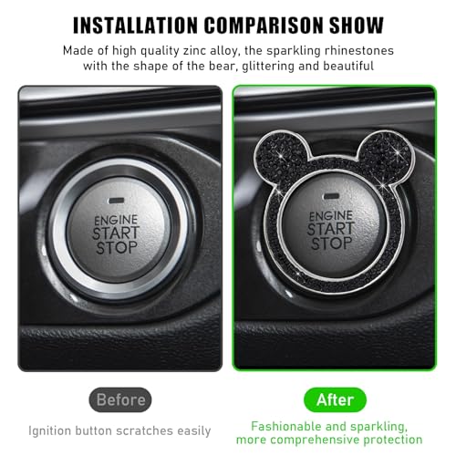 Augeny Bling Car Engine Start Button Cover, Rhinestone Key - Product Imagery