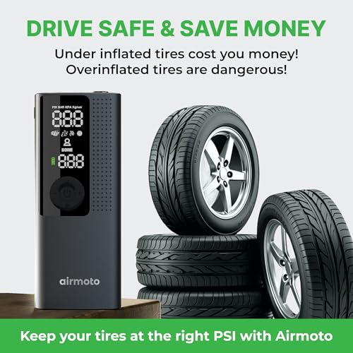 Airmoto Tire Inflator Portable Air Compressor for Cars, Bikes - Product Imagery