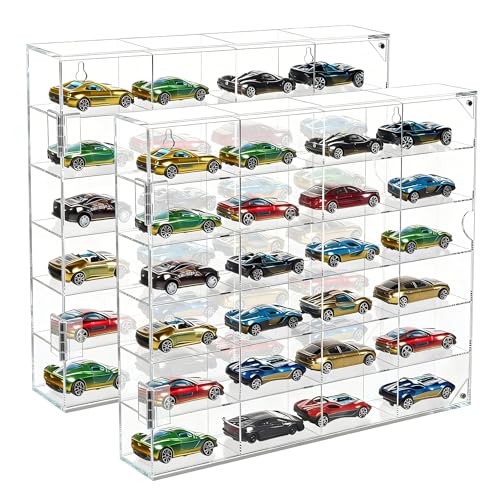 JUESHA 2 Pack Acrylic Display Case for Hot Wheels Storage 1/64 - Product Imagery