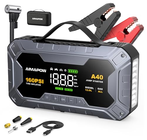8000A 160PSI Jump Starter with Air Compressor, 12V Car Battery - Product Imagery