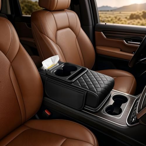 5-in-1 Universal Car Center Console Cover with Cup Holder, Black - Product Imagery